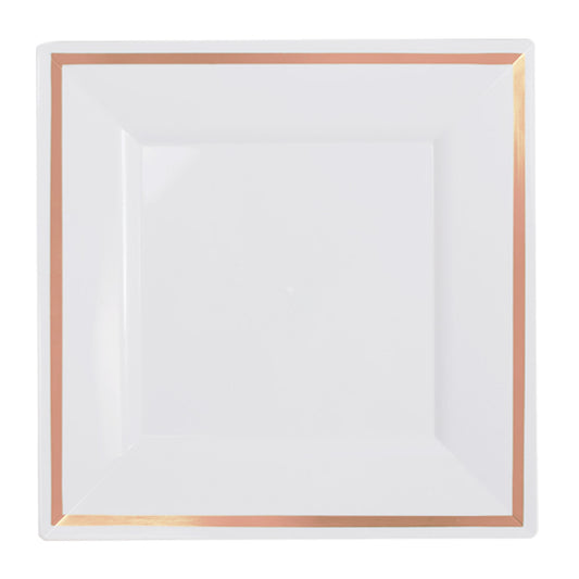 9.5 In. White/Rose Gold Line Square Plates - 10 Ct.