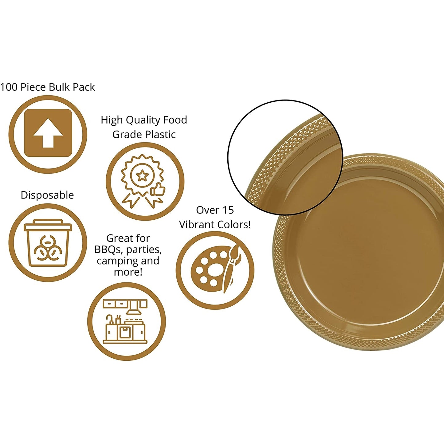 10 In. Gold Plastic Plates - 50 Ct.