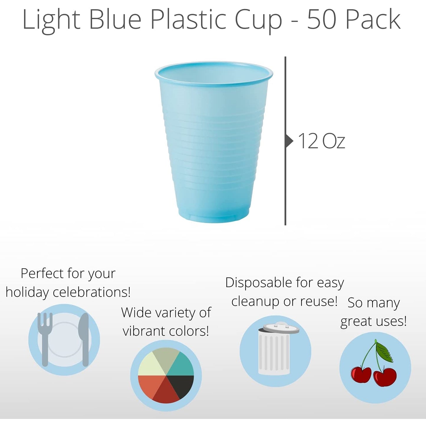 12 Oz. Light Blue Plastic Cups - 50 Ct.