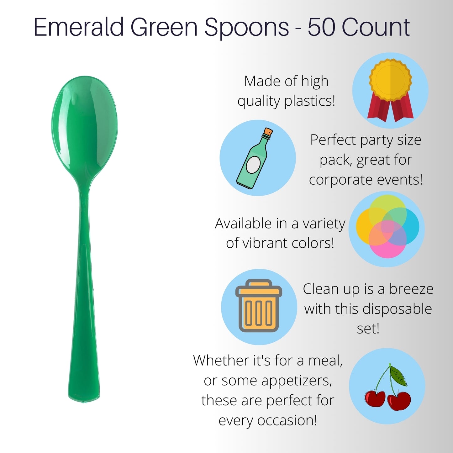 Heavy Duty Emerald Green Plastic Spoons - 50 Ct.