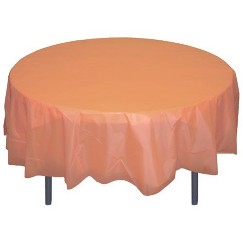 Peach Plastic Tablecover 84" Round Case Of 96