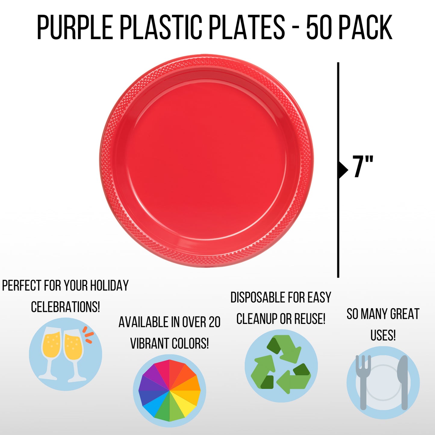 7 In. Red Plastic Plates - 50 Ct.