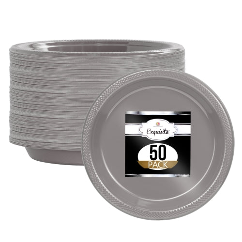 10 In. Silver Plastic Plates - 50 Ct.