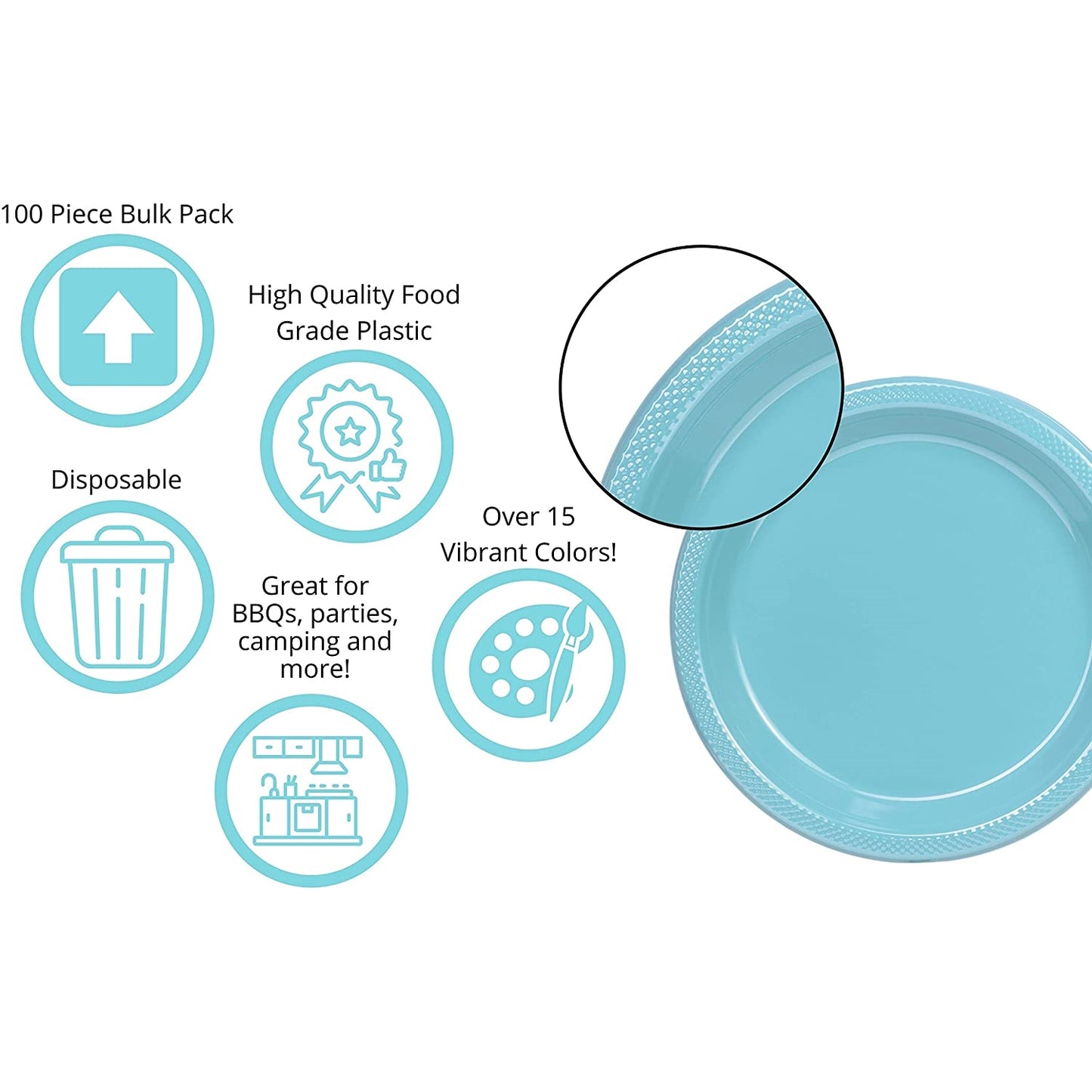10 In. Light Blue Plastic Plates - 50 ct.