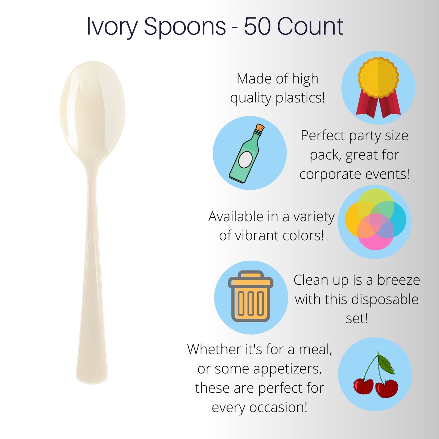 Heavy Duty Ivory Plastic Spoons - 50 Ct.
