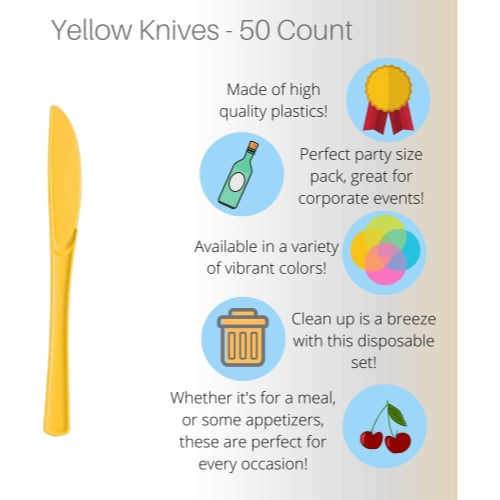 Heavy Duty Yellow Plastic Knives - 50 Ct.