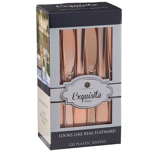 Case of 12 - Exquisite Classic Rose Gold Plastic Knives - 120 ct.