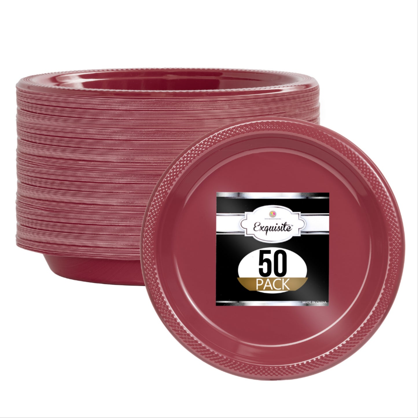 10 In. Burgundy Plastic Plates - 50 Ct.