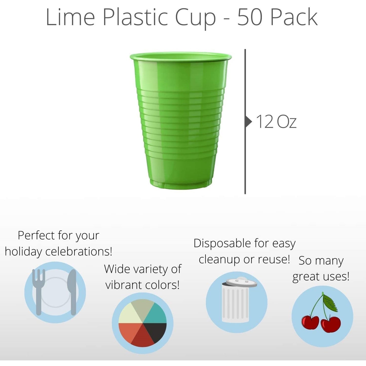 12 Oz. Lime Green Plastic Cups - 50 Ct.