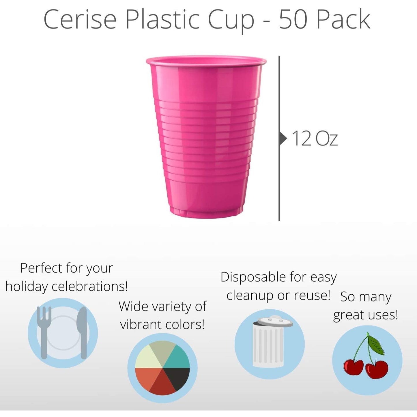 12 Oz. Cerise Plastic Cups - 50 Ct.