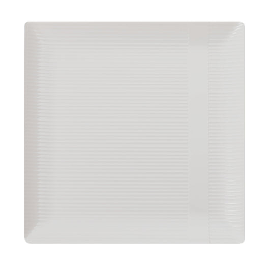 Case of 12 - Ivory 9" Zen Ridged Square Plastic Plates - 10 ct.