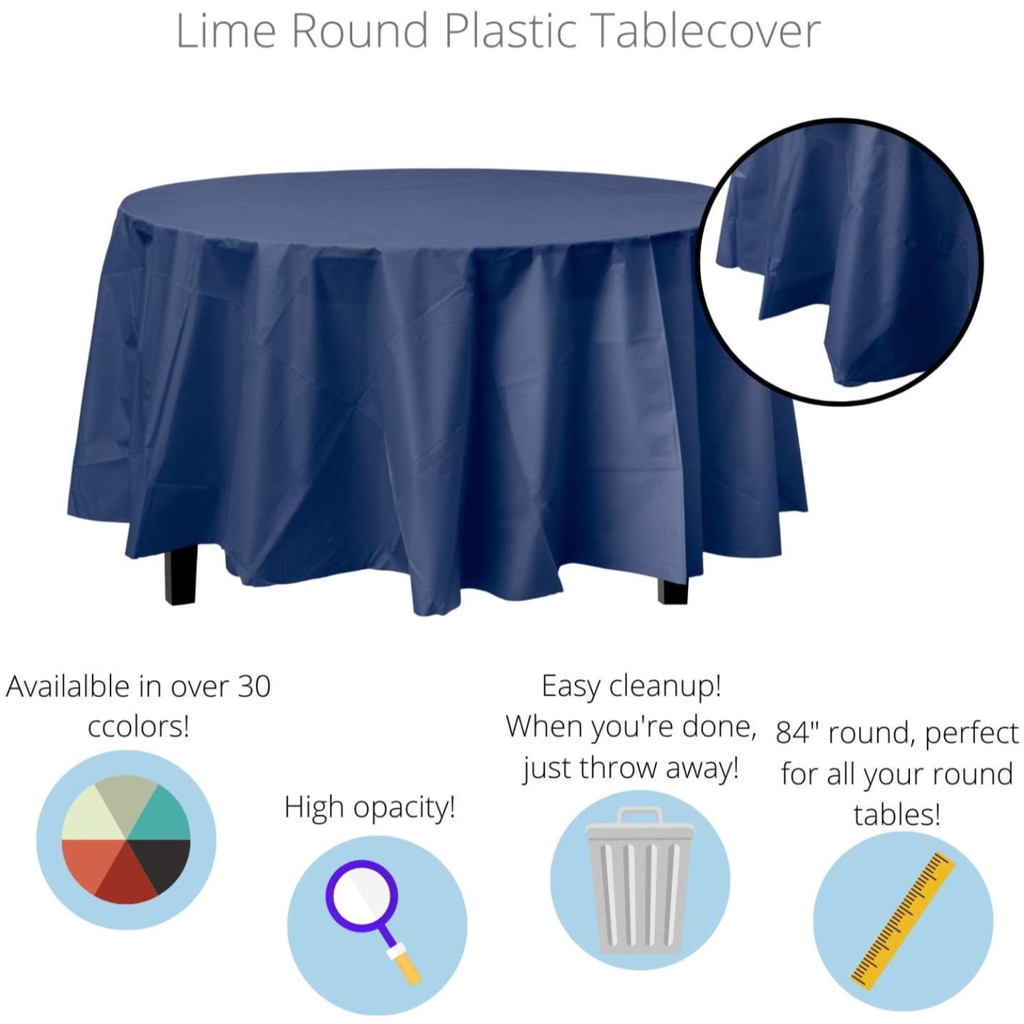 Premium Round Navy Blue Table Cover