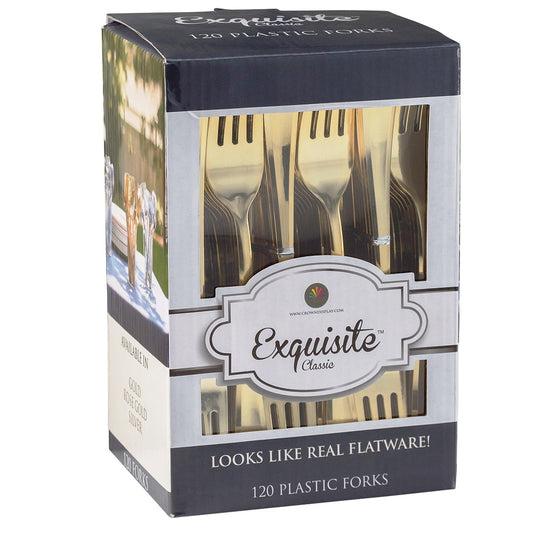 Case of 12 - Exquisite Classic Gold Plastic Forks - 120 ct.