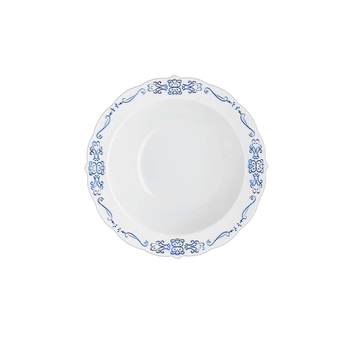 Case of 6 -  5 oz. White / Navy Victorian Design Bowls - 20 ct.