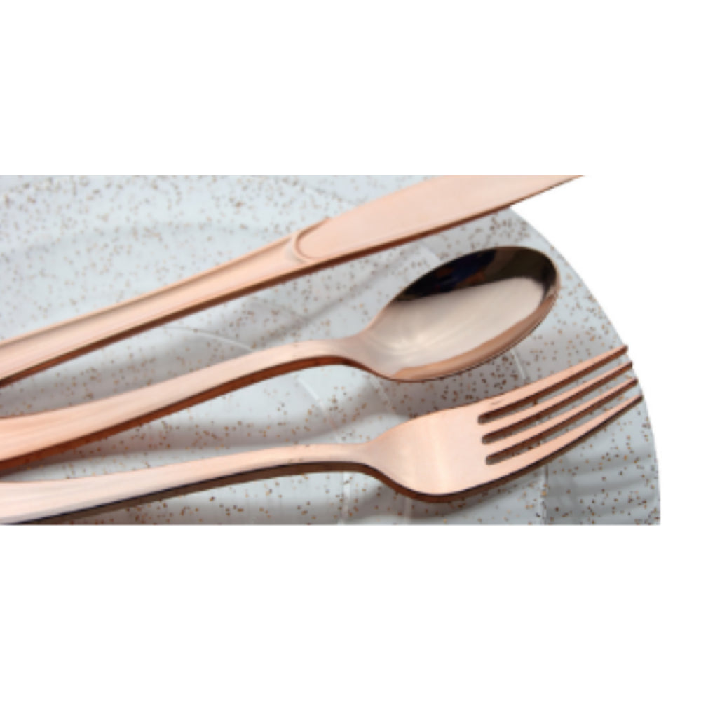 Case of 12 - 8" Rose Gold Sparkle Design Plastic Plates (10)