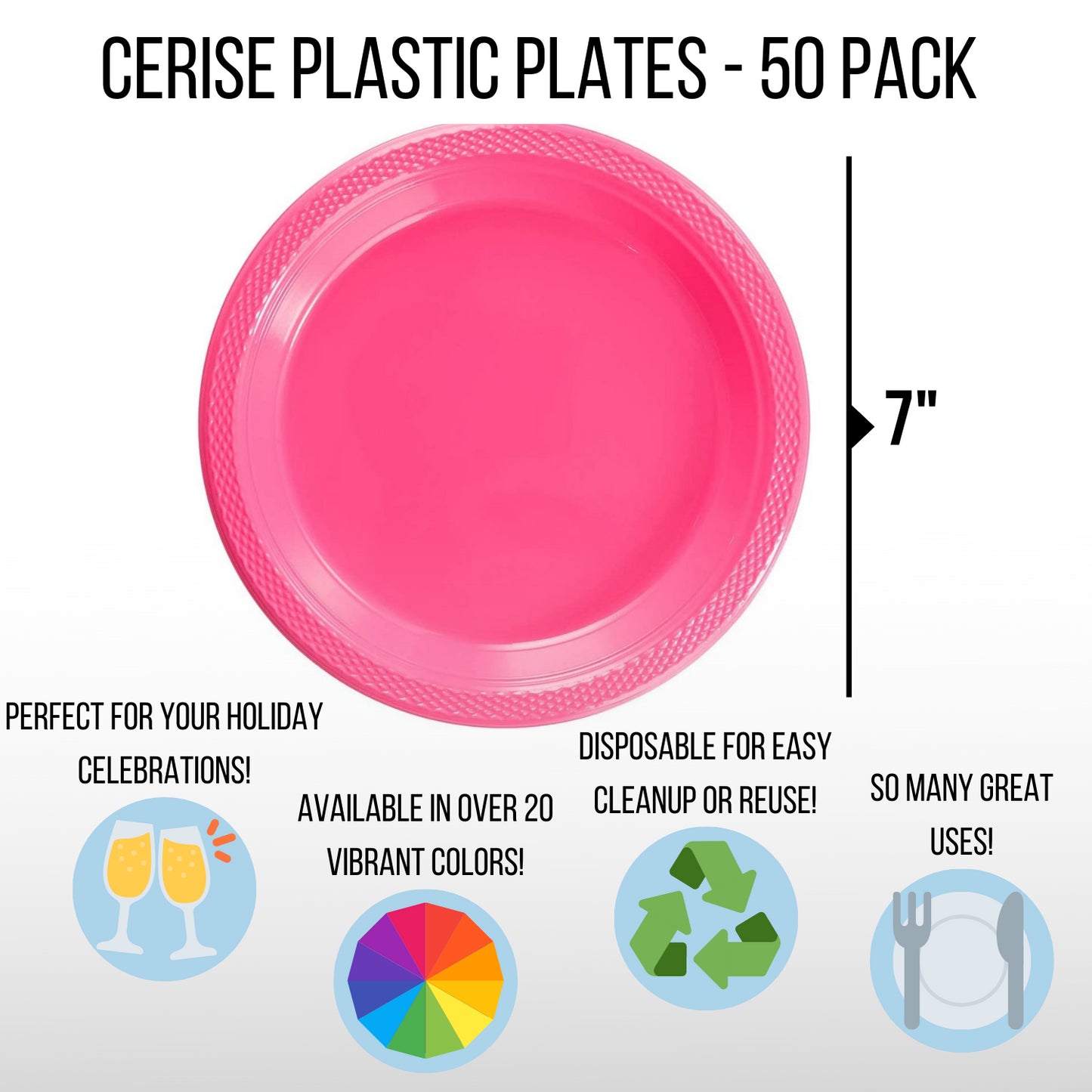 7 In. Cerise Plastic Plates - 50 Ct.