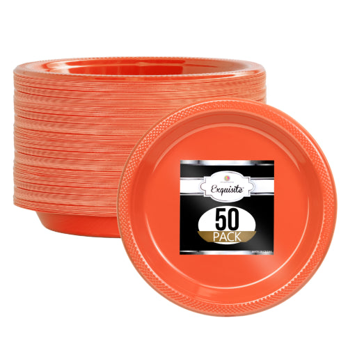 9 In. Orange Plastic Plates - 50 Ct.