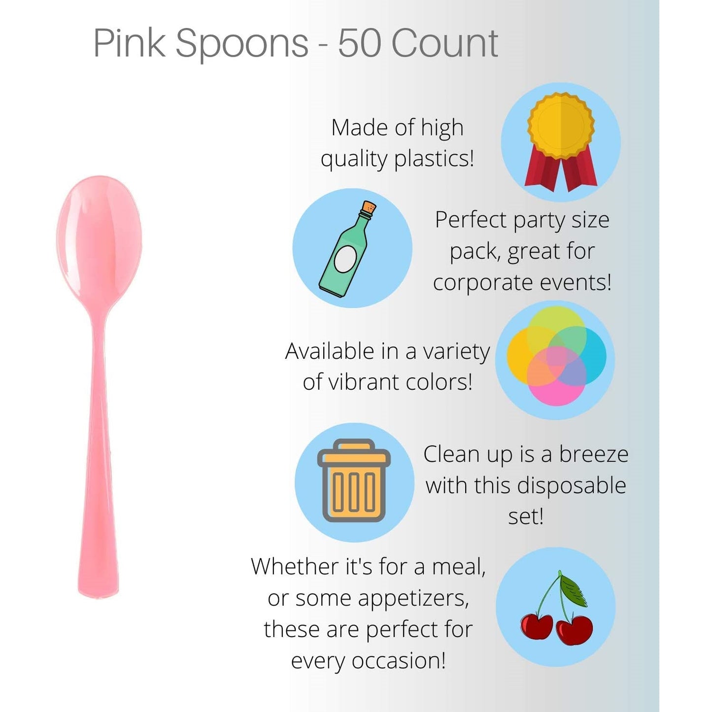 Heavy Duty Pink Plastic Spoons - 50 Ct.