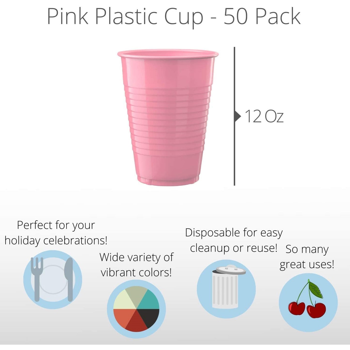 12 Oz. Pink Plastic Cups - 50 Ct.