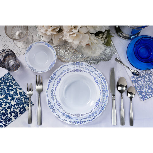 Case of 6 - 7.5" White / Navy Victorian Design Plates - 20 ct.