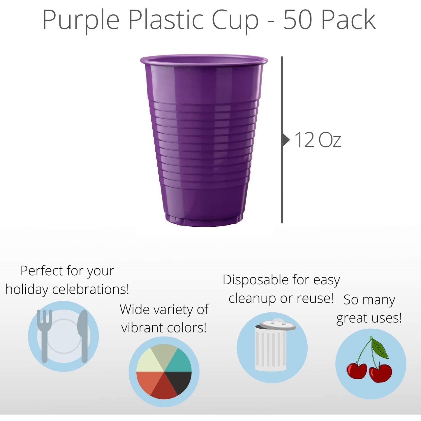12 Oz. Purple Plastic Cups - 50 Ct.