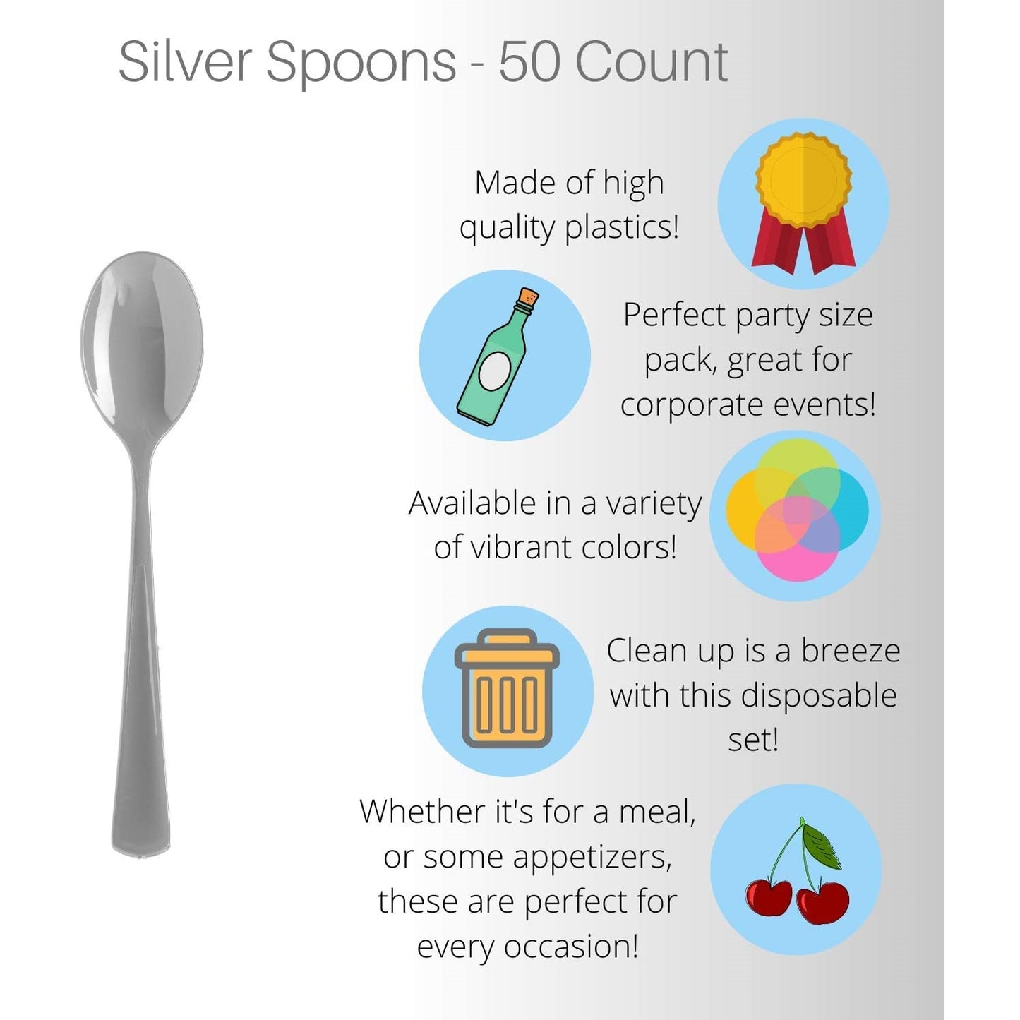 Heavy Duty Silver Plastic Spoons - 50 Ct.