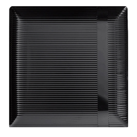 Case of 12 - Black 9" Zen Ridged Square Plastic Plates - 10 ct.