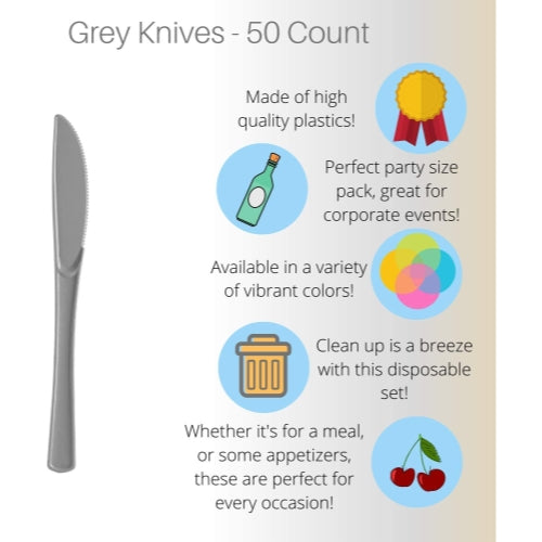 Heavy Duty Silver Plastic Knives - 50 Ct.