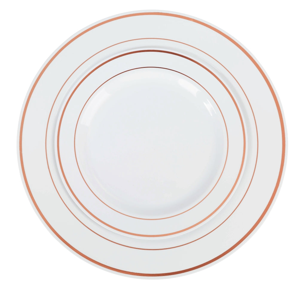 Case of 12 - 7.5" White & Rose Gold Line Premium Plates - 10 ct.