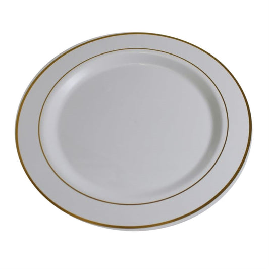 7.5 In. Cream/Gold Line Design Plates - 10 Ct.