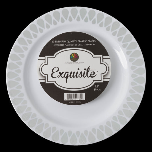 Case of 12 - 7.5" Silver Droplet Premium Plates - 10 ct.