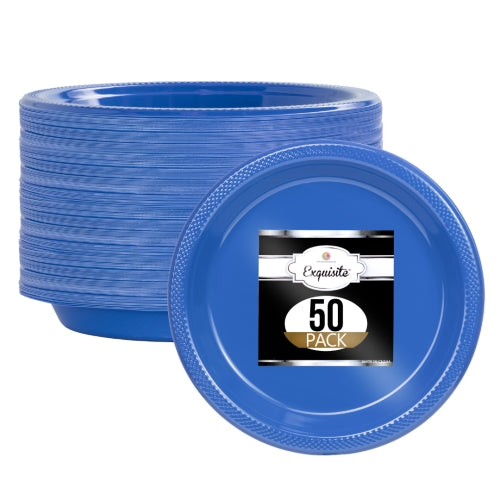 10 In. Dark Blue Plastic Plates - 50 Ct.