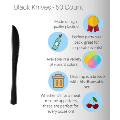 Heavy Duty Black Plastic Knives - 50 Ct.
