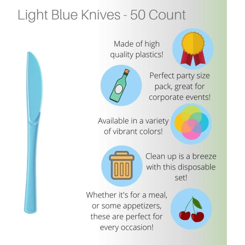 Heavy Duty Light Blue Plastic Knives - 50 Ct.