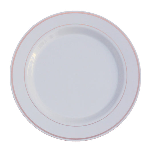 9 In. White/Rose Gold Line Design Plates - 10 Ct.