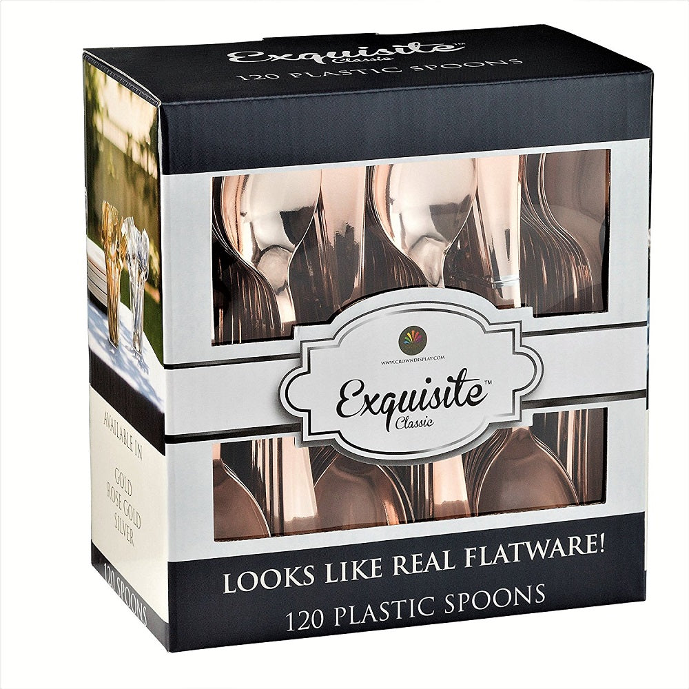 Case of 12 - Exquisite Classic Rose Gold Plastic Spoons - 120 ct.