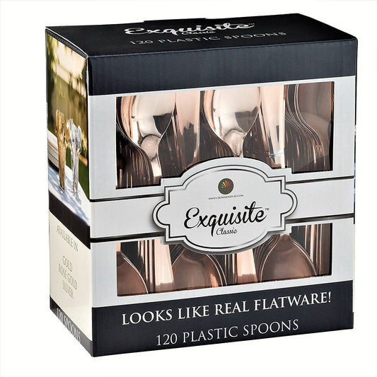 Case of 12 - Exquisite Classic Rose Gold Plastic Spoons - 120 ct.