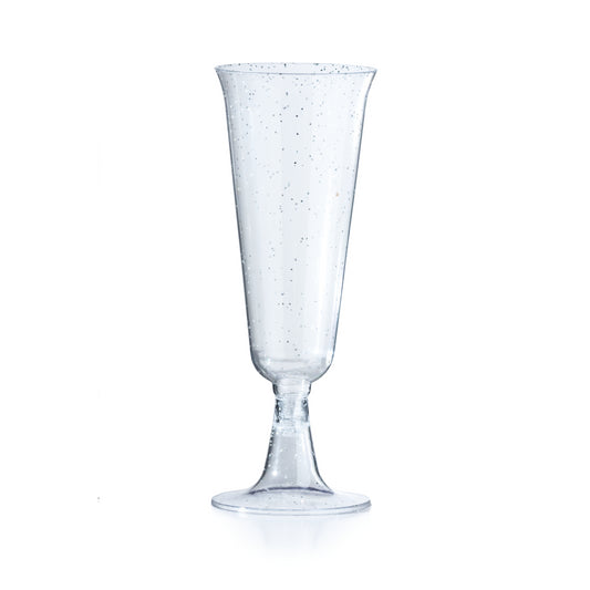 5 Oz. Silver Sparkle Plastic Flute Glasses - 12 Ct.