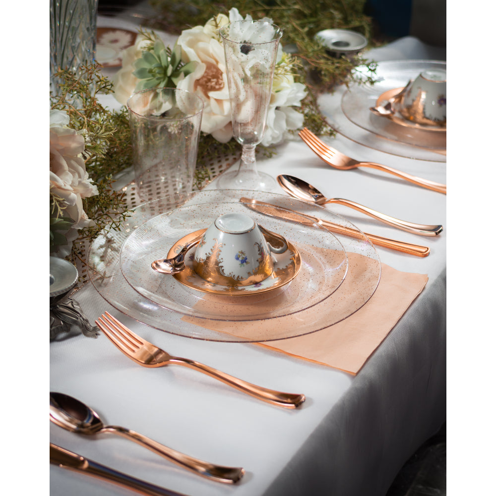 Case of 12 - 8" Rose Gold Sparkle Design Plastic Plates (10)