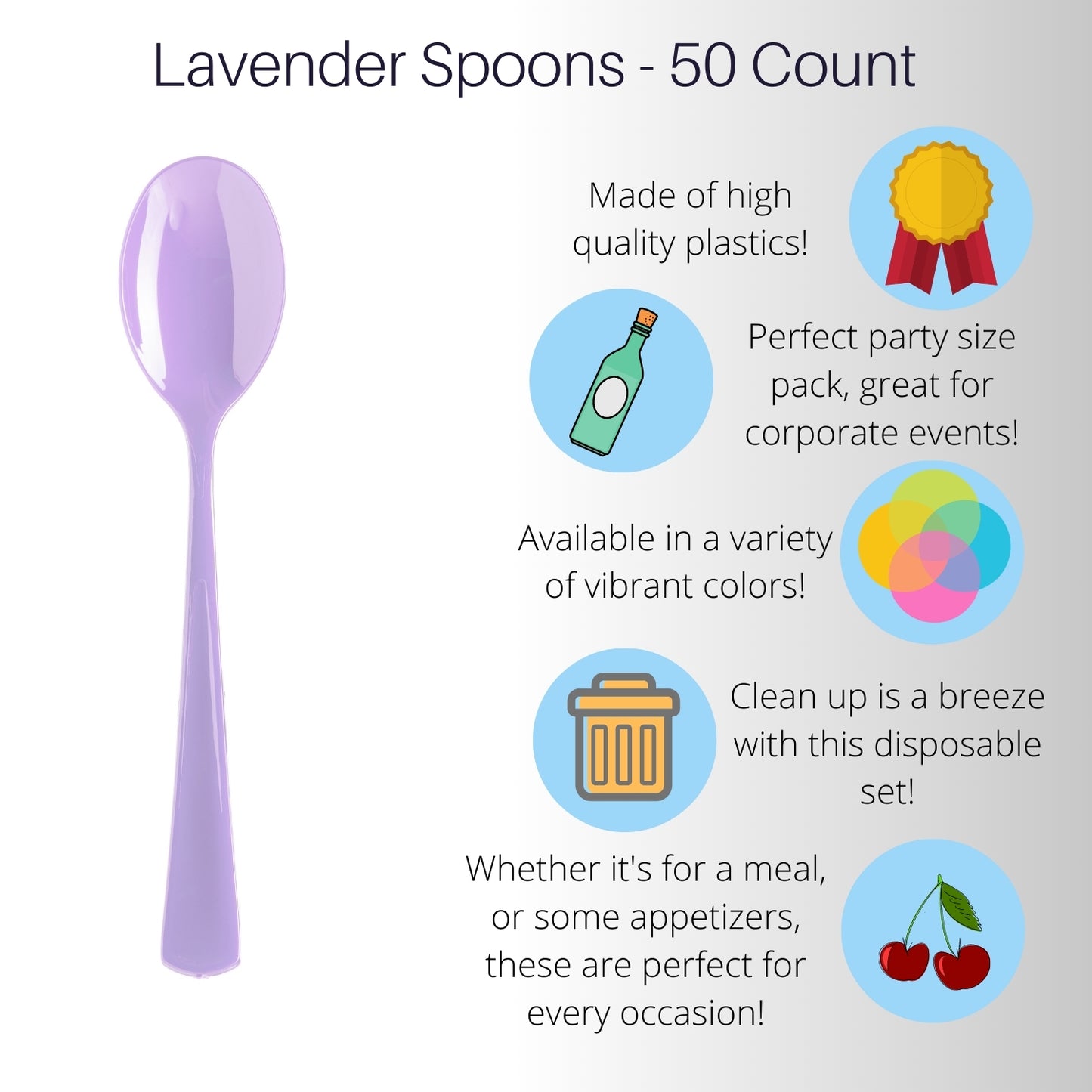 Heavy Duty Lavender Plastic Spoons - 50 ct.