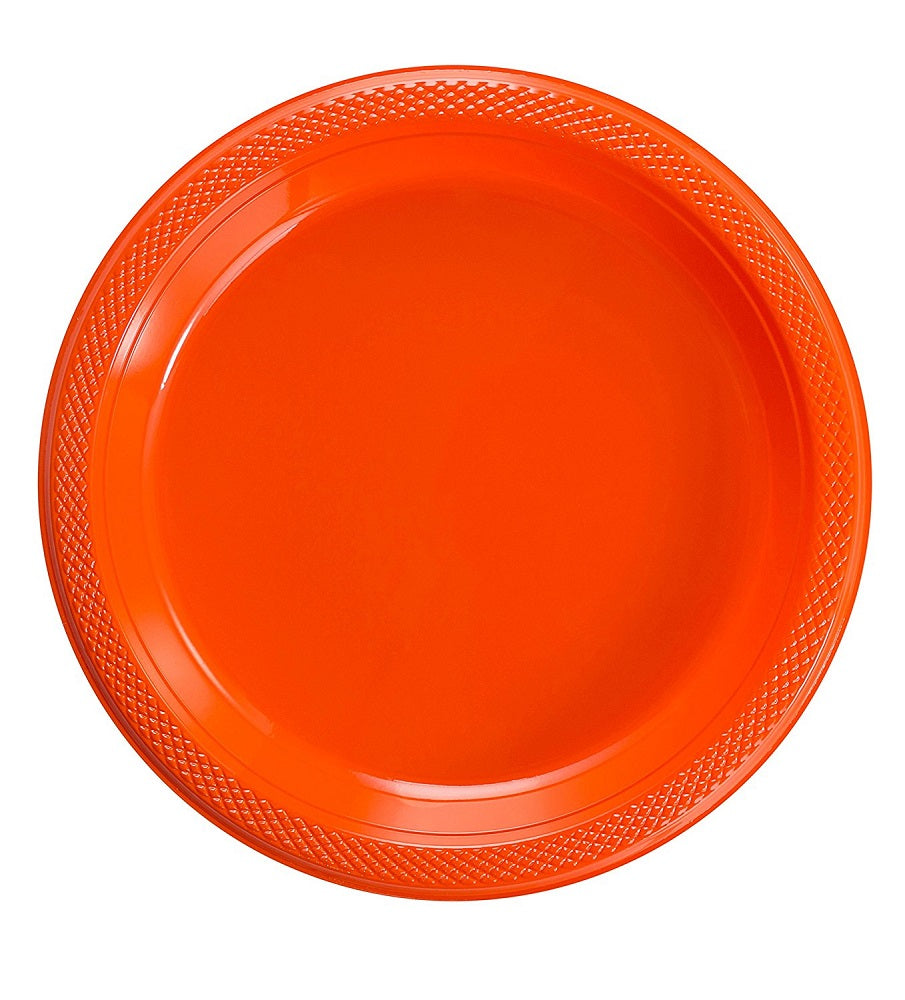 7 In. Orange Plastic Plates - 50 Ct.