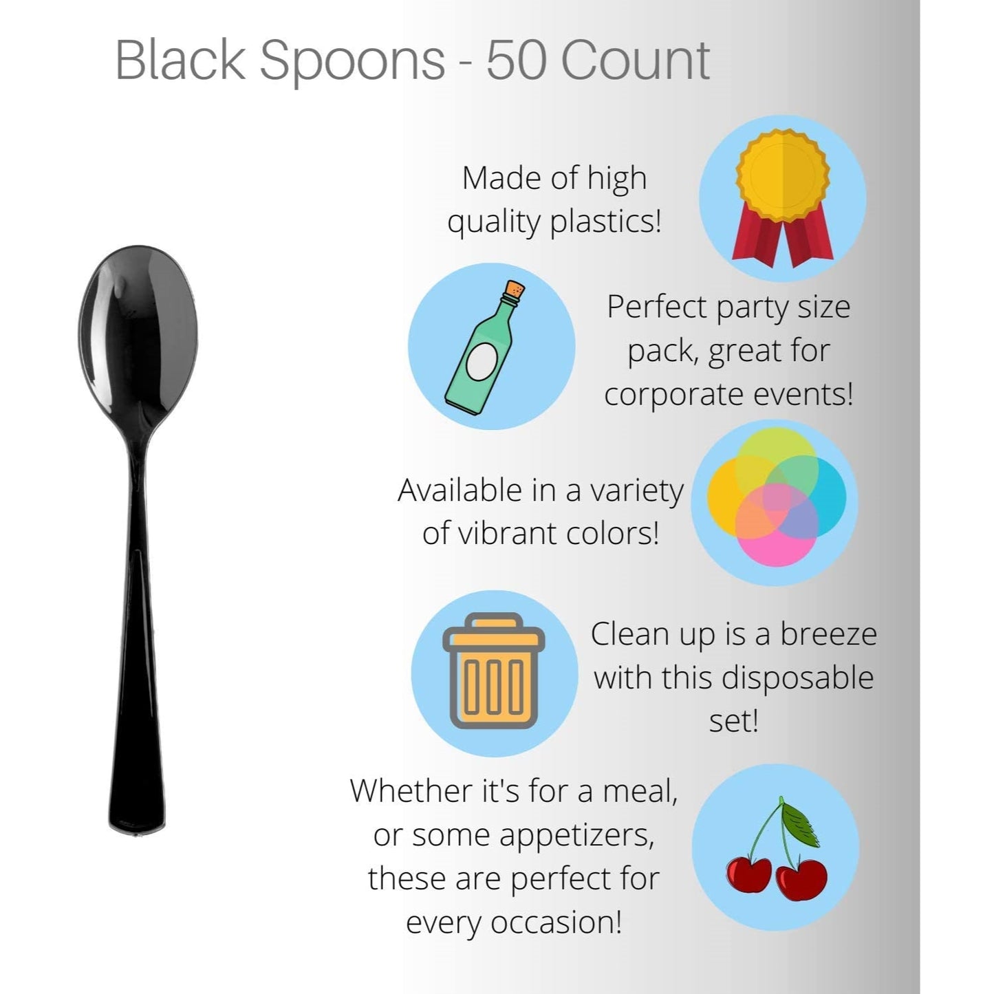 Heavy Duty Black Plastic Spoons - 50 Ct.