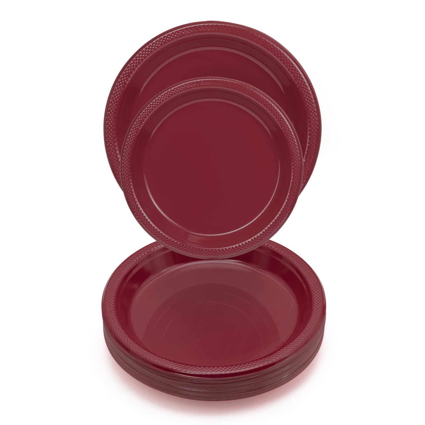 10 In. Burgundy Plastic Plates - 50 Ct.