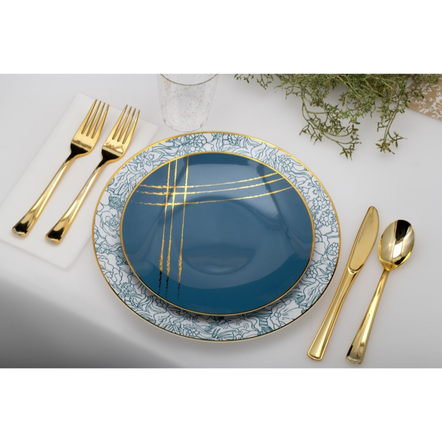 Case of 12 - 10" Floral Brush Design Plastic Plates (10)