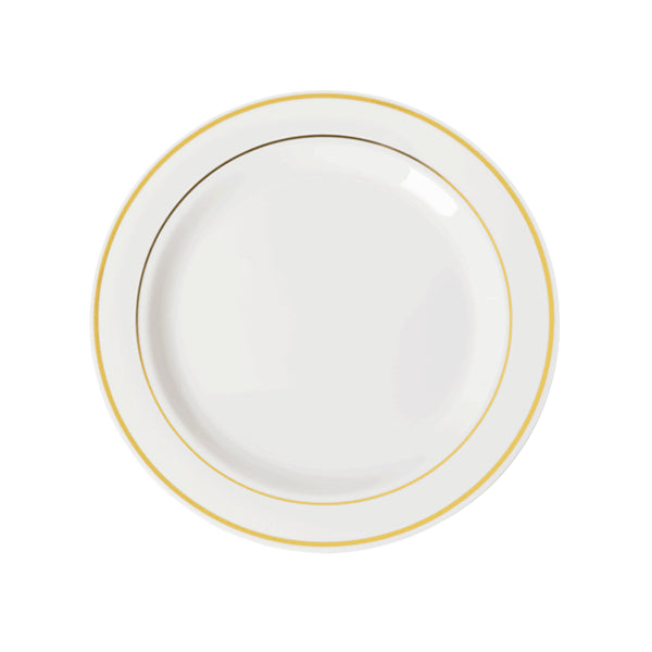 Case of 12 - 7.5" White & Gold Line Premium Plates - 10 ct.
