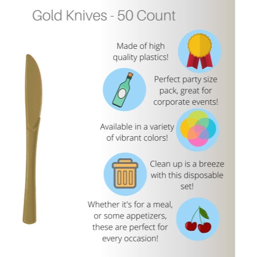 Heavy Duty Gold Plastic Knives - 50 Ct.