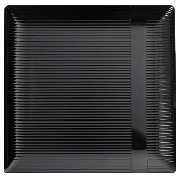 Case of 12 - Black 10.25" Zen Ridged Square Plastic Plates - 10 ct.