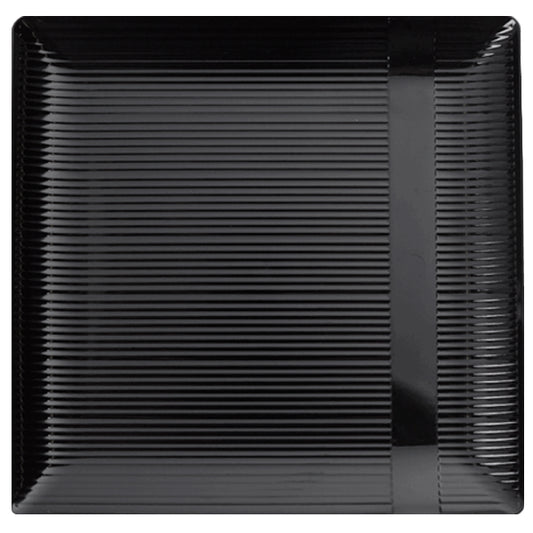 Case of 12 - Black 10.25" Zen Ridged Square Plastic Plates - 10 ct.