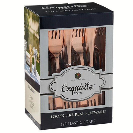 Case of 12 - Exquisite Classic Rose Gold Plastic Forks - 120 ct.