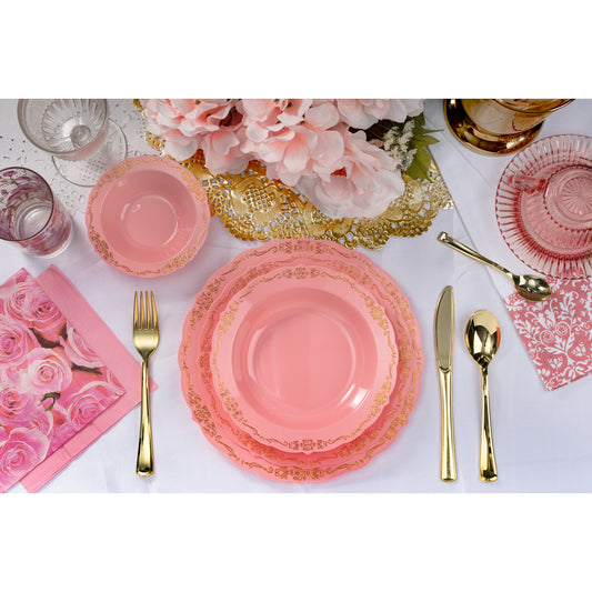 Case of 6 - 7.5" Coral / Gold Victorian Design Plates - 20 ct.